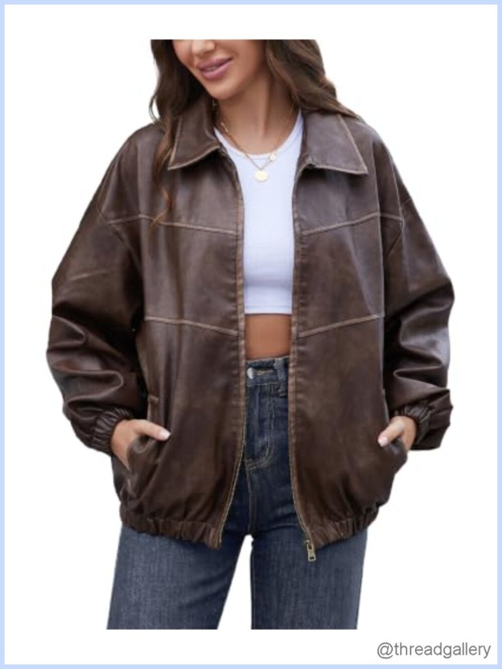 Women's Oversized Faux Leather Motorcycle Jacket Y2K Vintage Bomber Coat